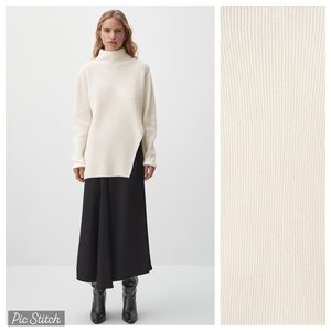 Massimo Dutti Cream Wool/Cashmere Blend Sweater With Asymmetric Hem Size XS